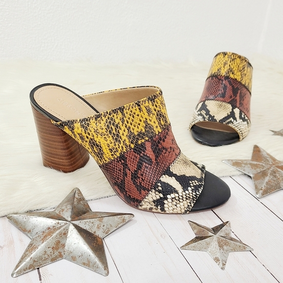 Gibson & Latimer Snakeskin Tri-Color Leather Mule Sandals patchwork size 9 - Picture 1 of 6